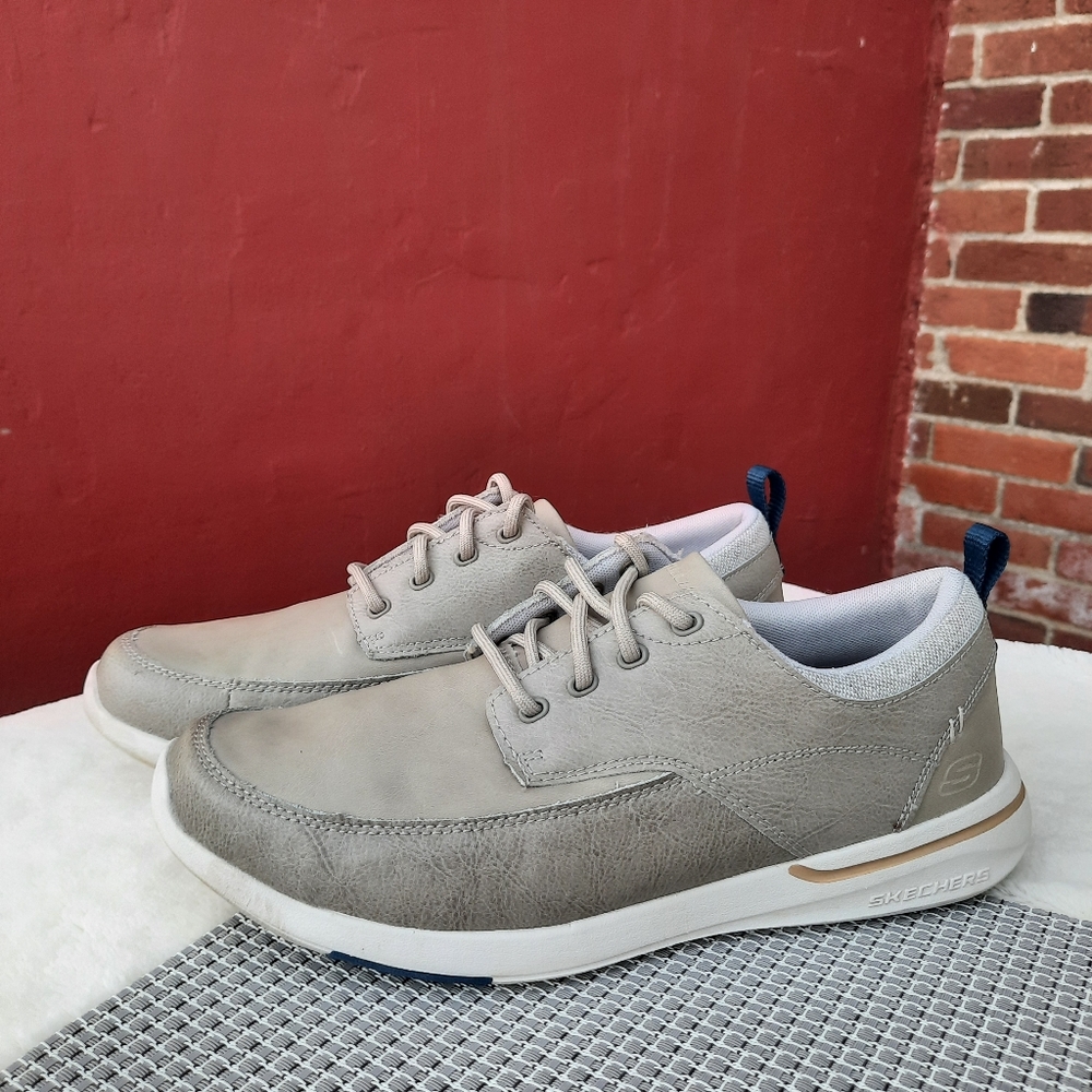 Skechers Men's Elent Leven Relaxed Fit Memory Foam Comfort Sneakers Greige 10